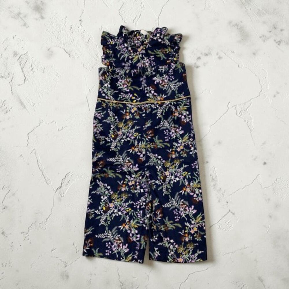 Janie and Jack Girls Navy Blue Floral Girls Size 4 Lined Ruffle Jumpsuit